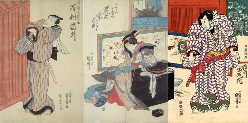 zKuniyoshi - (screen) Ichikawa Ebiz V as Shirafuji Genta (R) in 'Hanakawado migawari no dan', (9)1840, pub