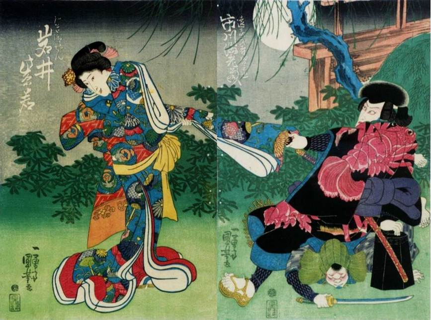 Kuniyoshi - (cloth, moon)100-8052 to 53