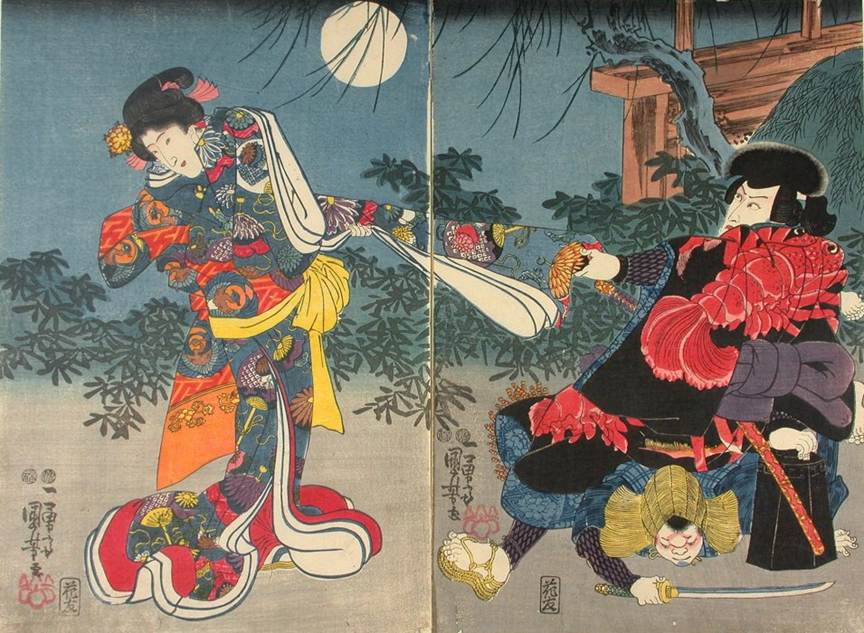 Kuniyoshi - (diptych, cloth) 005-0460 & 005-0461 (altered)