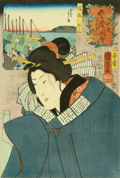 Chotto mite moraitai (Wish to see a doctor), with picture of Tatami mats of Bingo Province, from Sankai medetai zue (Celebrated products of mountain and sea), 1852