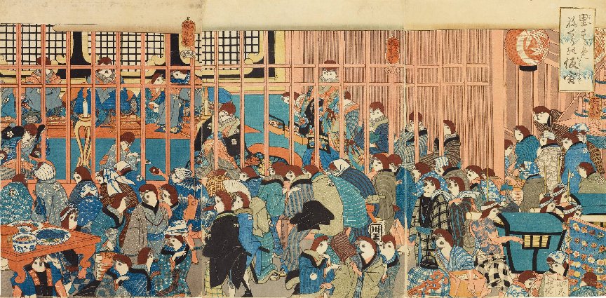 Kuniyoshi - (triptych) Scene of Ink Battle (Tosa emaki mono no utsushi)
