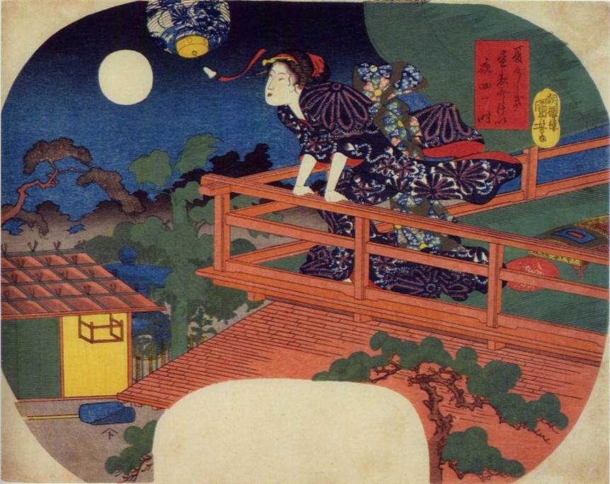 Illing - snow, moon & flowers (Setsugekkwa no uchi, R213), Moon, Illing, censor seal Mera & Murata (1847-50)