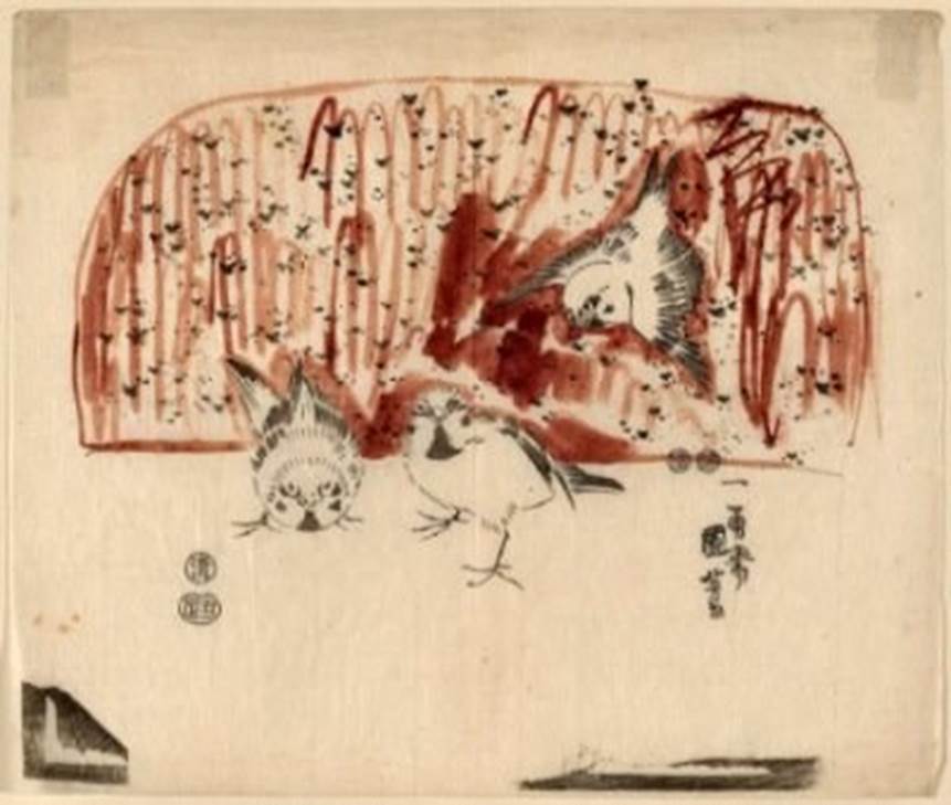Kuniyoshi - (fan) Butterfly & Camellia, (1)1853