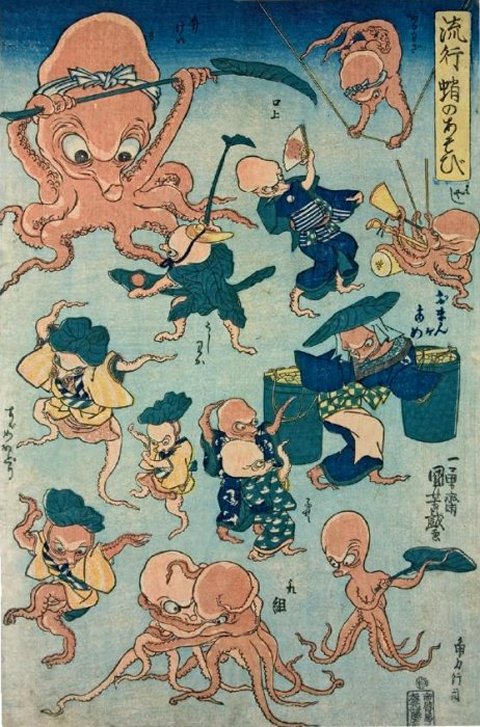 Kuniyoshi - Fashionable Octopus Games (Ryûkô tako no asobi), 1840-1842, oban