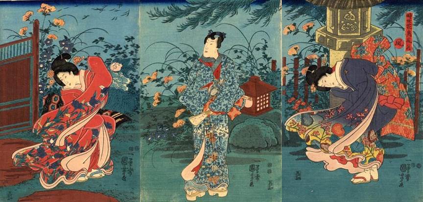 Kuniyoshi - Fashionable Quartet of Flower, Bird, Wind and Moon (Jisei kwachôfûgetsu, R147), wind  zz