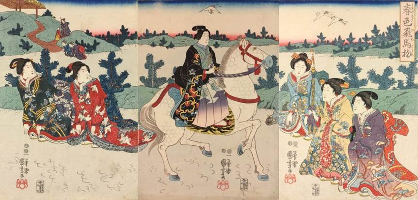 Kuniyoshi - [Prince Genji on horseback], c