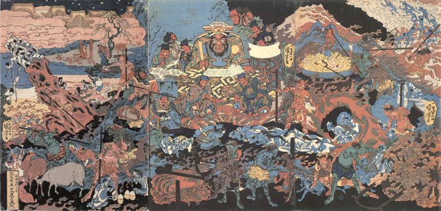 Kuniyoshi - God Sumiyoshi and Priest Yûten