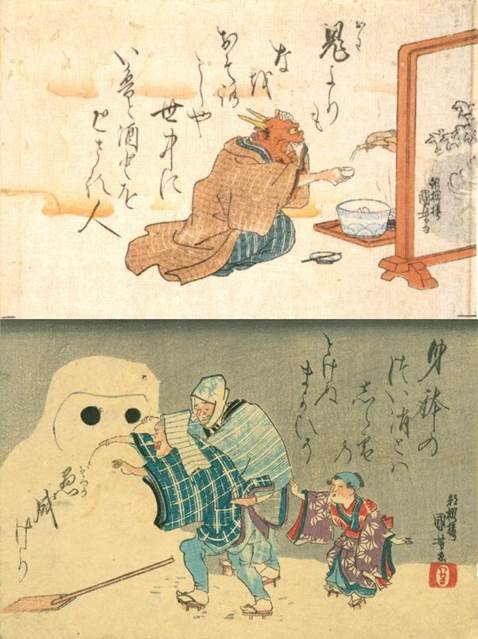 Kuniyoshi - Moral Philosophy Illustrated for Children (Shingaku osana etoki) Demon & Snow Daruma