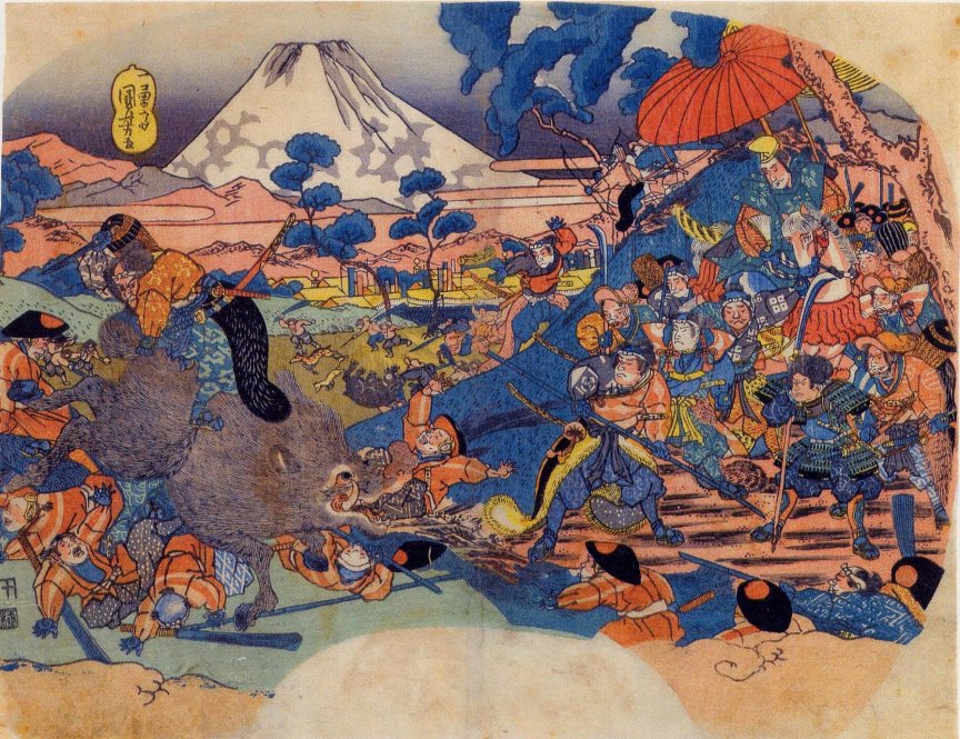 Kuniyoshi - (S95e) Minamoto Yoritomo’s hunt at the foot of Mount Fuji