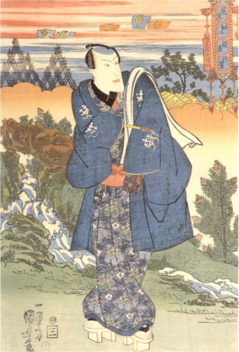 Kuniyoshi - Selected Fine Performances of Actors for the 8 Views (R167), actor as Owariya, Returning sails