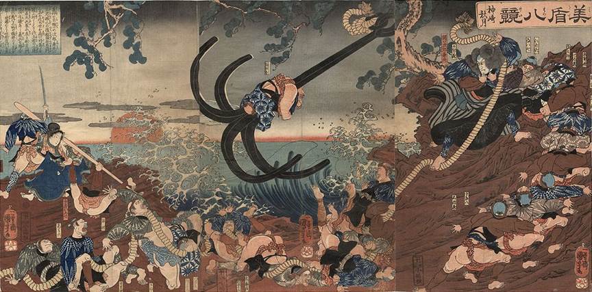 Kuniyoshi - (T181) Selections for the Eight Views, Autumn Moon at Kanzaki (Mitate hakkei, Kanazaki no shugwatsu)