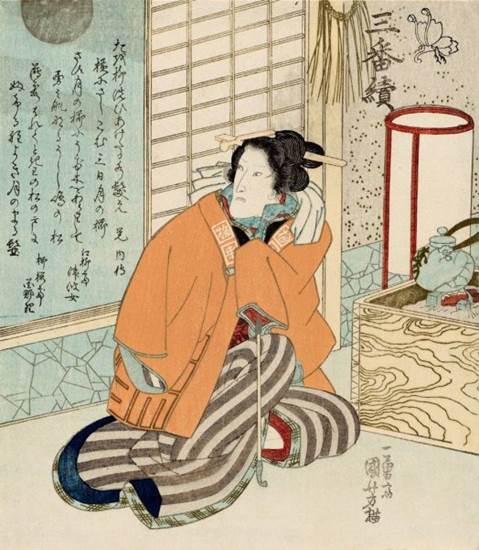 Kuniyoshi - (surimono) untitled series of Snow, Moon, and Flowers, Snow, Iwai Kumesaburô II