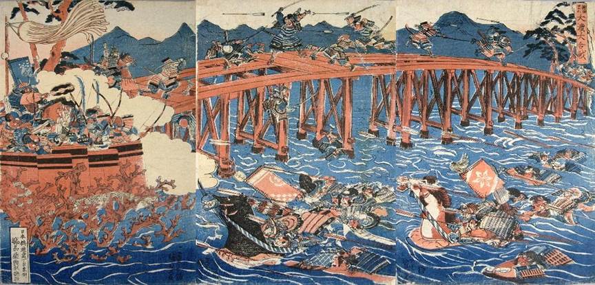 Kuniyoshi - (T 22) Nitta Ashikaga Great Ford Great Battle (NITTA ASHIKAGA O-WATASHI O-KASSEN), 1832