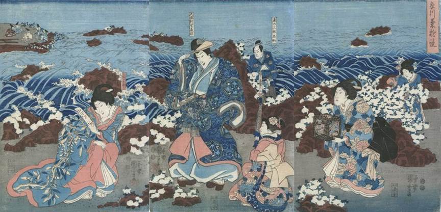 Kuniyoshi - (T192) pursuit of Yoshinaka in a bamboo grove at the Battle of Awazu